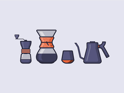 Coffee Icons chemex coffee coffee mug fellow grinder icons illustration kettle line mug