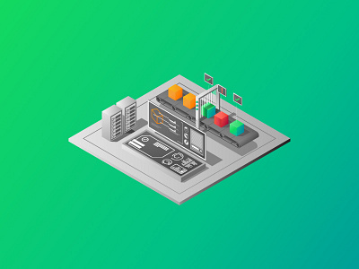 Automate ai artificial intelligence automation conveyor display illustration isometric server