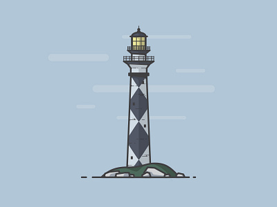 Cape Lookout Lighthouse beacon clouds foggy icon illustration lighthouse north carolina rocks shore