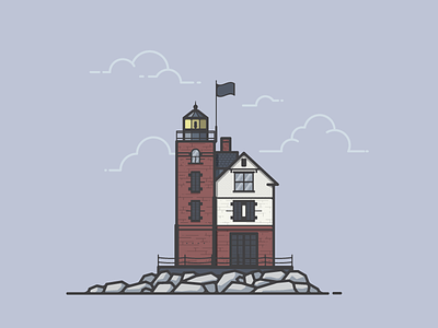 Round Island Lighthouse building coast illustration lake michigan lighthouse monoline rocks round island