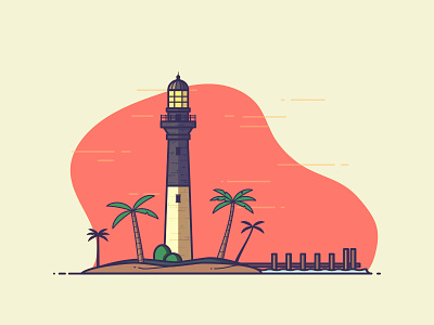 Loggerhead Lighthouse beach dock florida illustration lighthouse loggerhead monoline palm tree tree