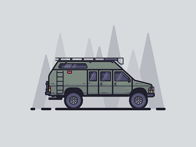 Camper Van adventure all terrain camper camping illustration line illustration roof rack trees truck van vehicle