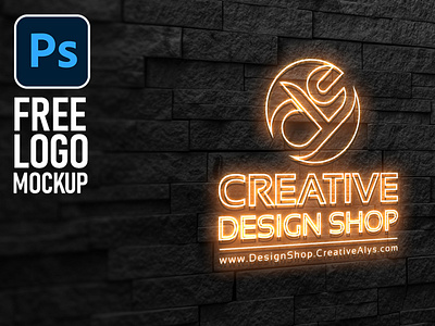 Free PSD Logo Mockup | Wall Neon Style Display