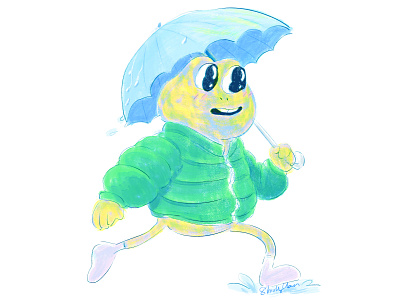 Rainy Day character digital art drawing frog illustration pastel photoshop