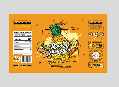 Tropical Juice label can colorful hand drawn illustration juice label packaging tropical vector