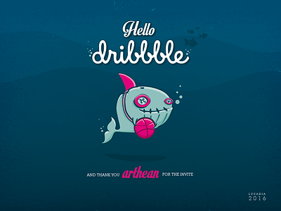 Hello Dribbble! debut mascot sea thanks underwater whale