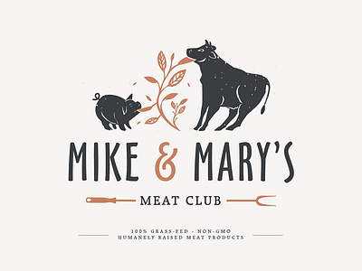 Mike & Mary's Meat Club cow logo meat pig retro vintage