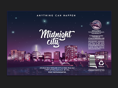 Midnight city beer city hartford illustration label night packaging vector