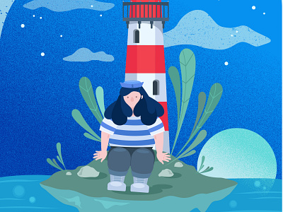isolation diary, may 21: illustration adobe illustrator character design design digital art flat graphic illustration illustrator lighthouse scene sea texture vector vector art