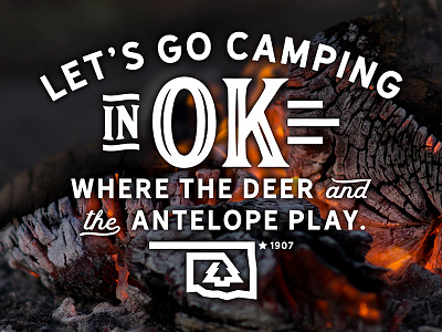 Camp Ok camp campfire fire oklahoma saying thicklines tree type typography