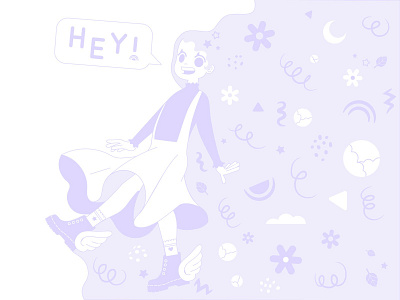 flowy cartoon dress flowers girl girl illustration icons playful purple symbols