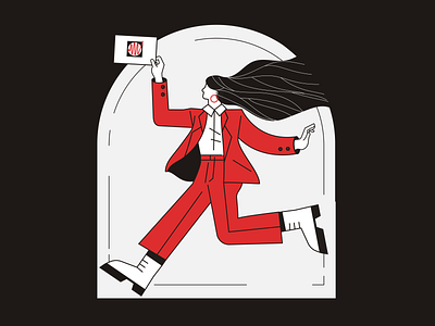 Vote Woman boots characterdesign elections flatdesign gracious jump lineart minimalart netherlands red redpencil suit votewomen voting wavyhair woman