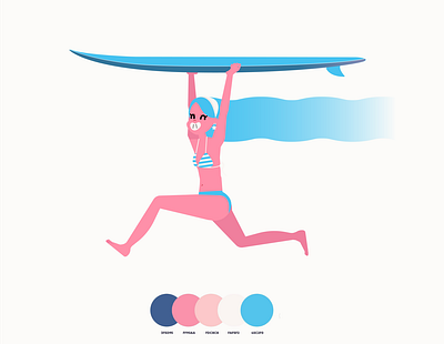 Summer part 1 bikini blue character design colourscafe hopping illustration minimalistic design surfboard