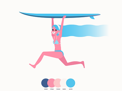 Summer part 1 bikini blue character design colourscafe hopping illustration minimalistic design surfboard