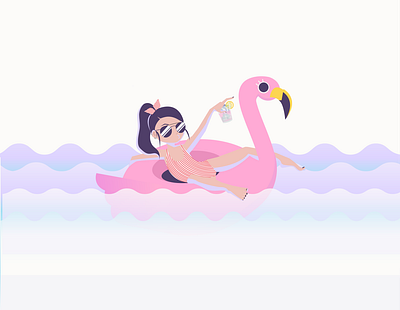 Summer part 3 bathingsuit character design chilling colourscafe flamingo girl minimalistic design pink water