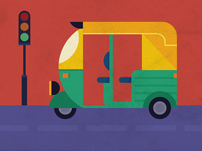 Geometric Illustration - Autorickshaw auto rickshaw drawing green hyderabad illustration rickshaw traffic yellow