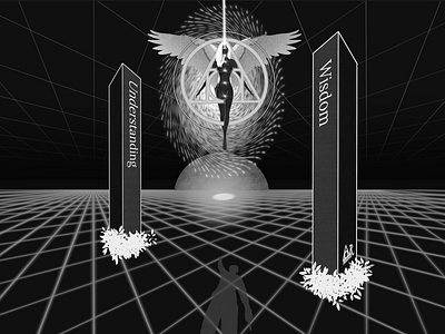 Two pillars angels blackandwhite creation illustration spirituality