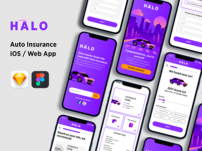 HALO - Auto Insurance App Kit accident android app auto automotive car claim components insurance insurance company interface ios money money app policy save styleguide symbols vehicle wreck