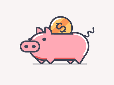 Piggy Bank bank coin dollar logo money pig piggie piggy pink stroke