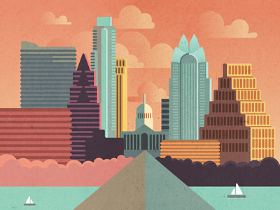 Austin atx austin capitol downtown flat illustration skyline sunset texas texture