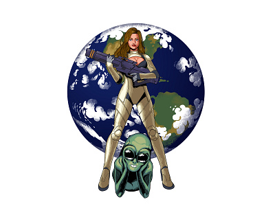 Woman Astronaut with Alien