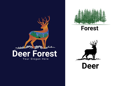 Deer Forest Logo Design brand branding creative design design flat graphic design icon illustration logo logo branding logo design logotype minimal typography ui vector web website