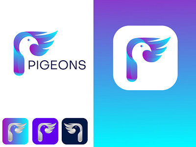 pigeons logo design 3d logo abstract branding business colorful creative design icon illustration logo logo design p letter typography