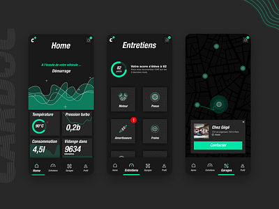 Cardoc app car dark data design mobile ui monitor stats ui