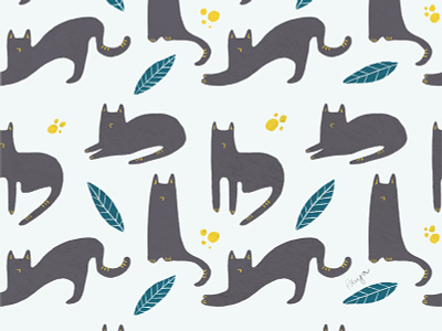 Seamless pattern - Cat in the garden cat cats colorful design flat garden illustration ui vector