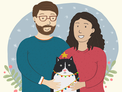 Customized portrait cat couple customize product customized design family family portrait flat holiday card illustration pet vector