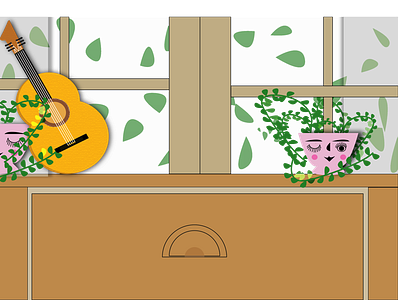 Winter drawing guitar illustration karthickyuvan room vector window