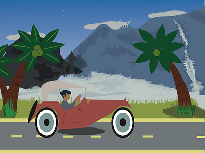 Nature illustration car illustration illustrator karthickyuvan mountains nature peace vector art vintage