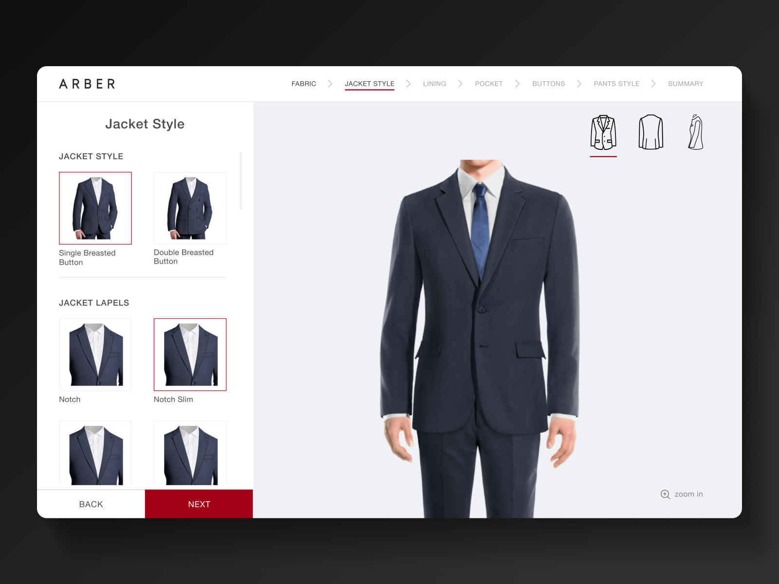 E-commerce. Men's suit customizer by Zhanna Ivanova on Dribbble