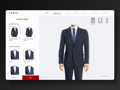 E-commerce. Men's suit customizer clothes color customizer e commerce suit ui ux web