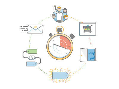 The Never-ending Story data icon illustration marketing process stopwatch tag management users