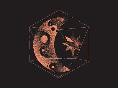 Star Gazer icosahedron illustration moon salmon star tee shirt texture