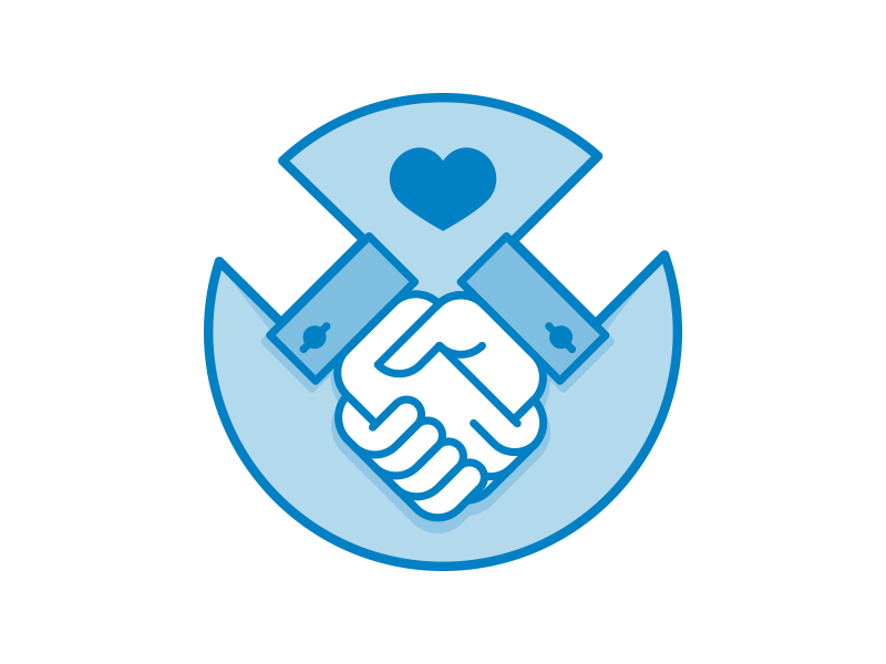 Tealium Cares blue gif hands handshake heart illustration logo