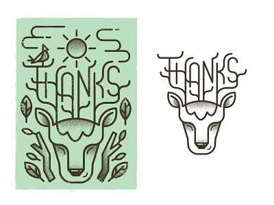 Thank You Deer bird card deer illustration letterpress line paul amerson print texture thank you thanks
