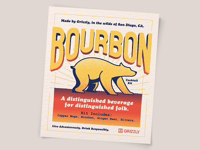 This is a 'Bourbon Bear' bear halftone icon illustration label print san diego texture typography vintage