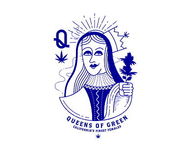 Queens of Green brand identity cannabis character illustration paul amerson playing card queen silk screen t shirt wip