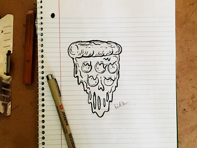 "The Last Slice" brush doodle food ghost icon illustration ink pizza skull t shirt tattoo wip
