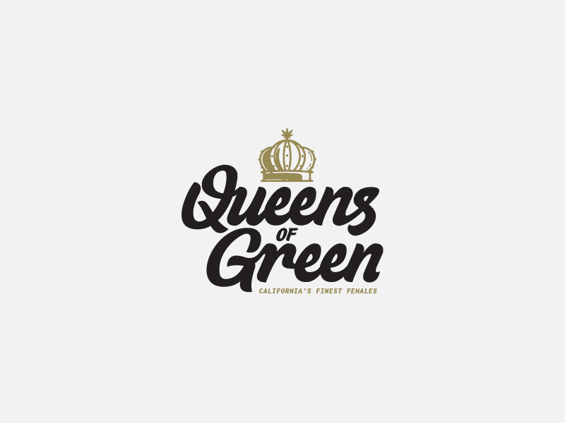 Queens of Green Final... I think brand identity logo leaf cannabis california word mark hand lettering script lettering crown green queen