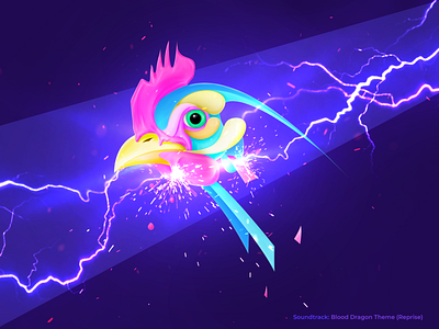 Power chicken chicken colorful forging illustration lightning retrowave rooster shapes surrealism synthwave