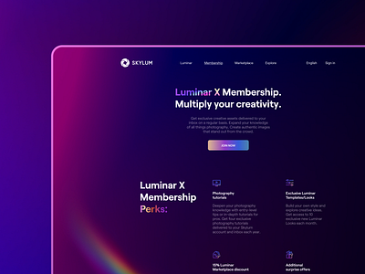 Membership page benefits dark ui design landing page light membership subscription ui ux web design