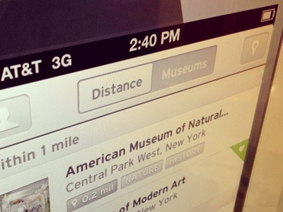 Mused App app distance frame green grey iphone like miles museum pin switch tags user