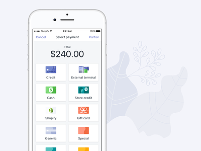 Shopify POS - Payment Selection android app empty state icons illustration ios iphone purple redesign ui ux white