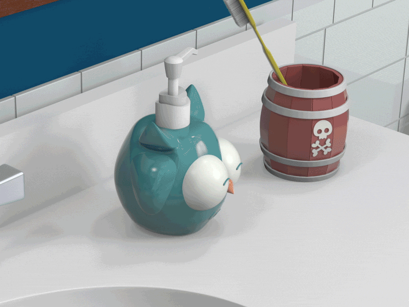 Jumping Owl Soap Dispenser 3d animation bathroom countertop kids owl