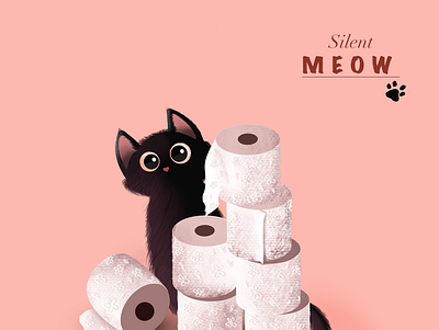 Silent Meow black catlover cats illustraion meow pink