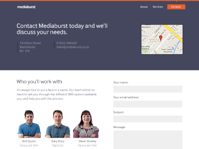 Mediaburst Contact Page carl fairclough contact contact page corporate design form minimal ui web