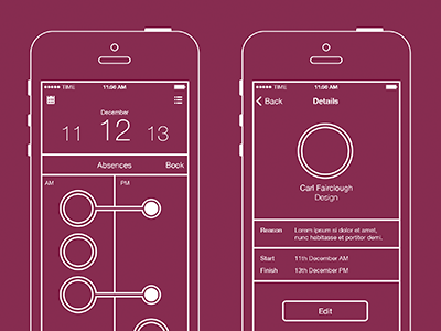 Timetastic iPhone app wireframes carl fairclough ios iphone timetastic ui ux wireframe wireframes wireframing